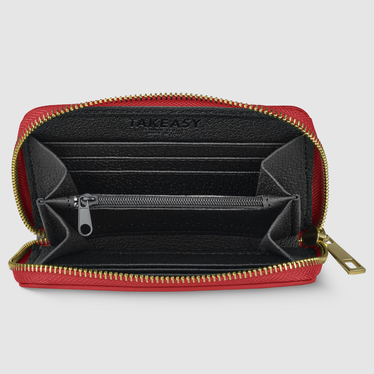 Zip leather wallet with coin pouch