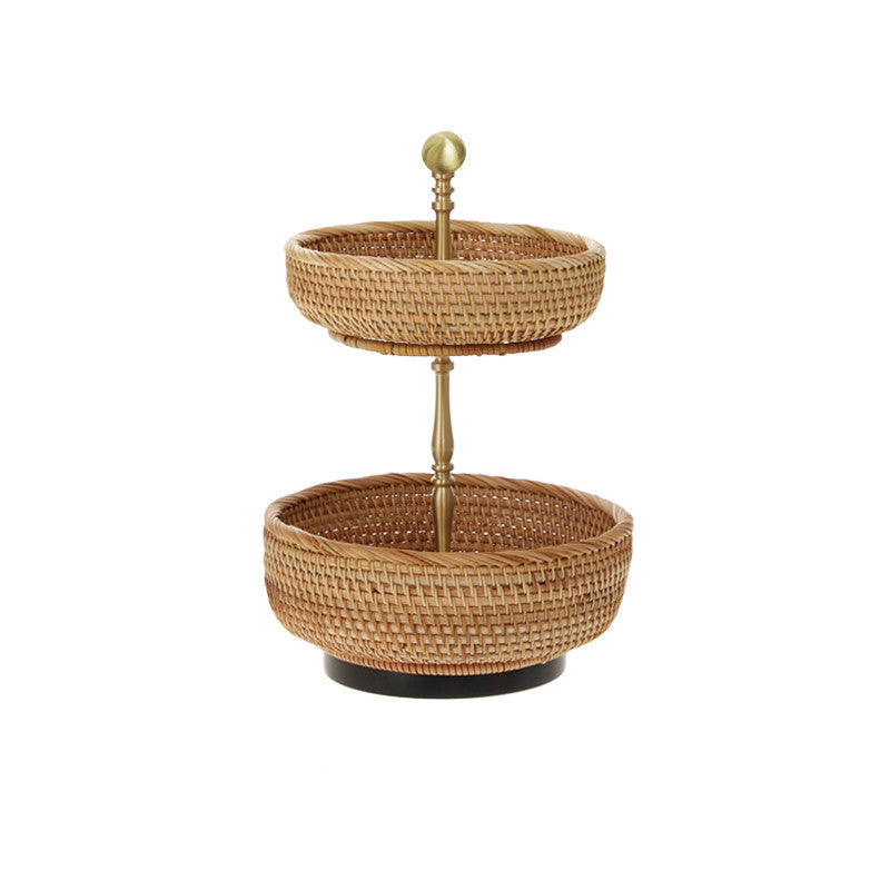 Retro Handmade Rattan Snack Double-layer Fruit Basket