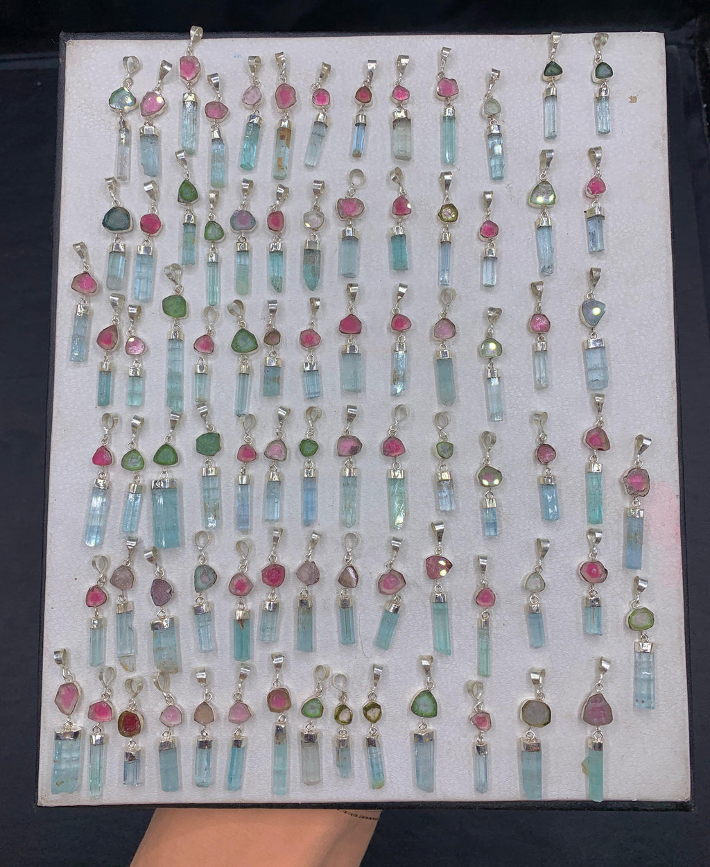Natural Aquamarine & Watermelon Tourmaline Crystal Pendants | Sterling Silver 925 Deals
