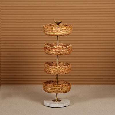 Retro Handmade Rattan Snack Double-layer Fruit Basket