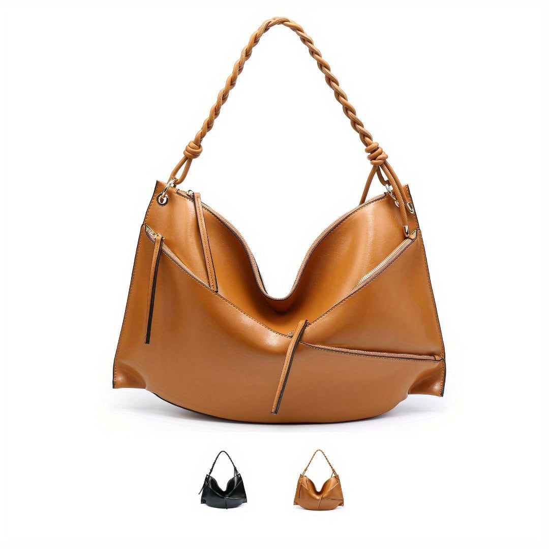 large woven handle leather shoulder bag

