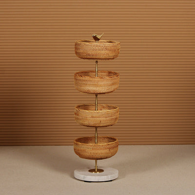 Retro Handmade Rattan Snack Double-layer Fruit Basket