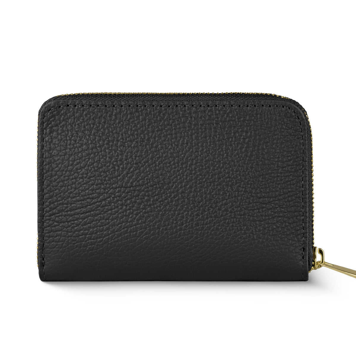 Black leather wallet with a gold zipper