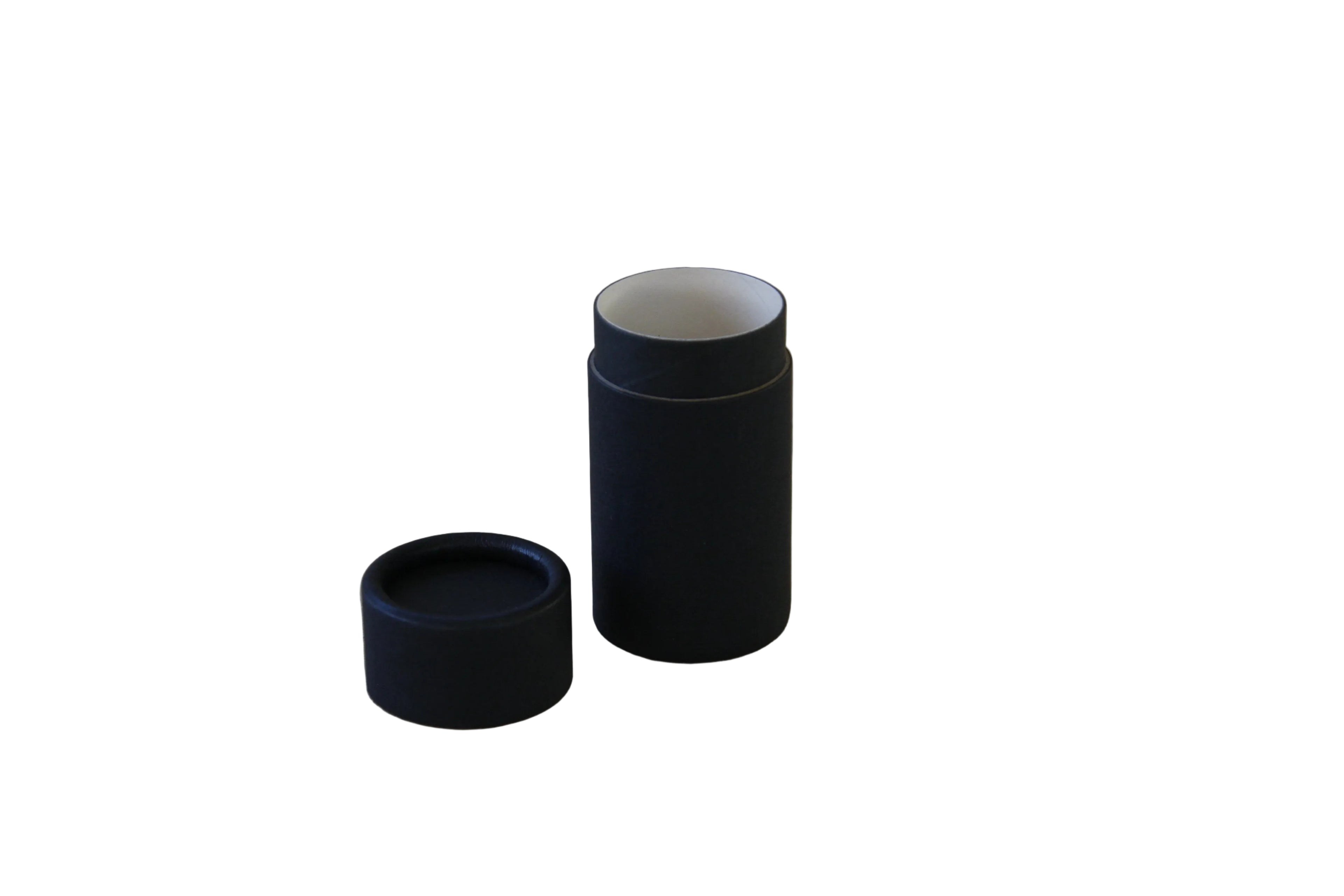 Two black cylindrical containers for food and cosmetic