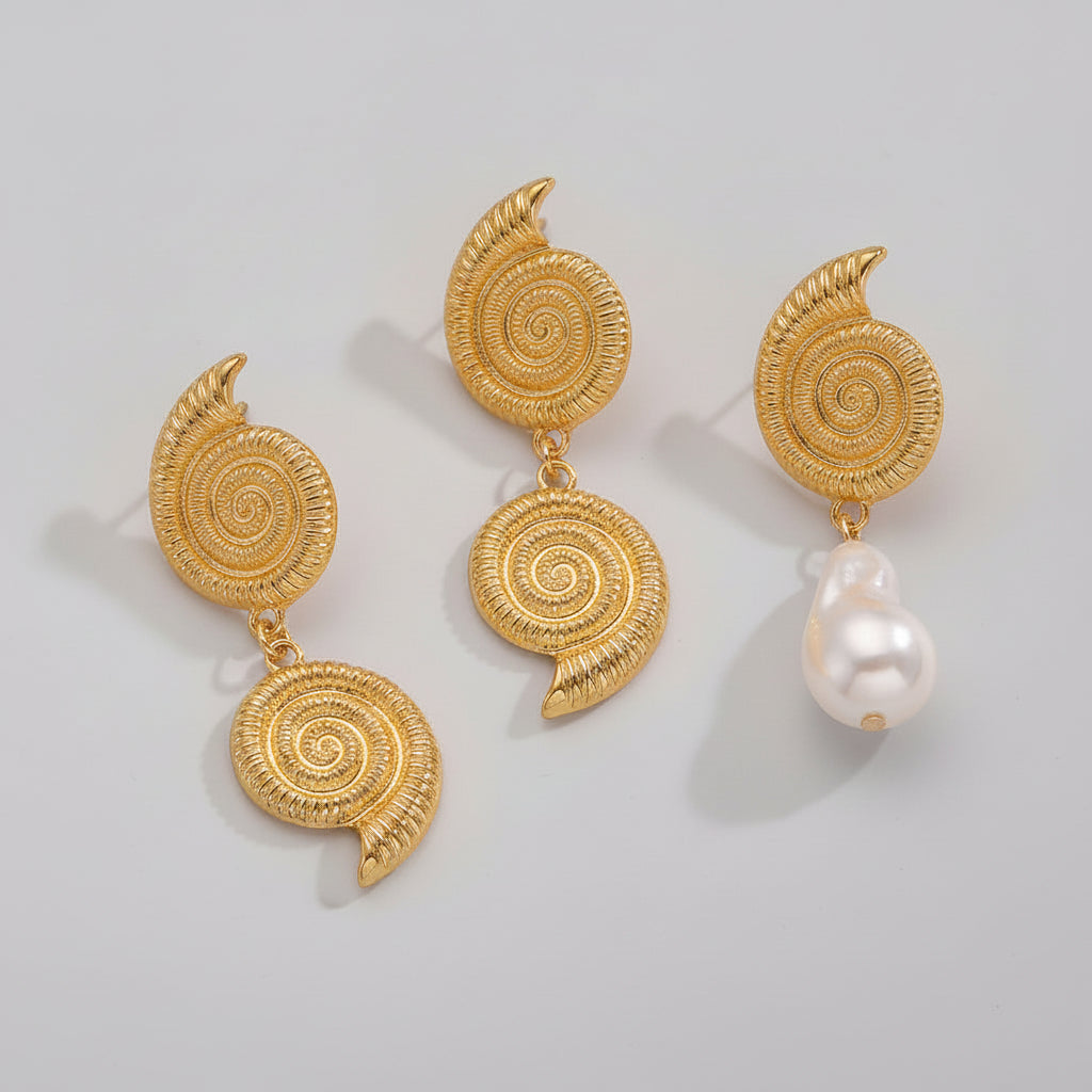 handmade conch shell pearl earrings vintage style

