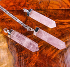 Pink Rose Quartz Crystal Point Pendant | Silver Plated Faceted Gemstone Necklace