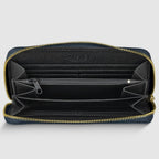 black  leather wallet with compartments
