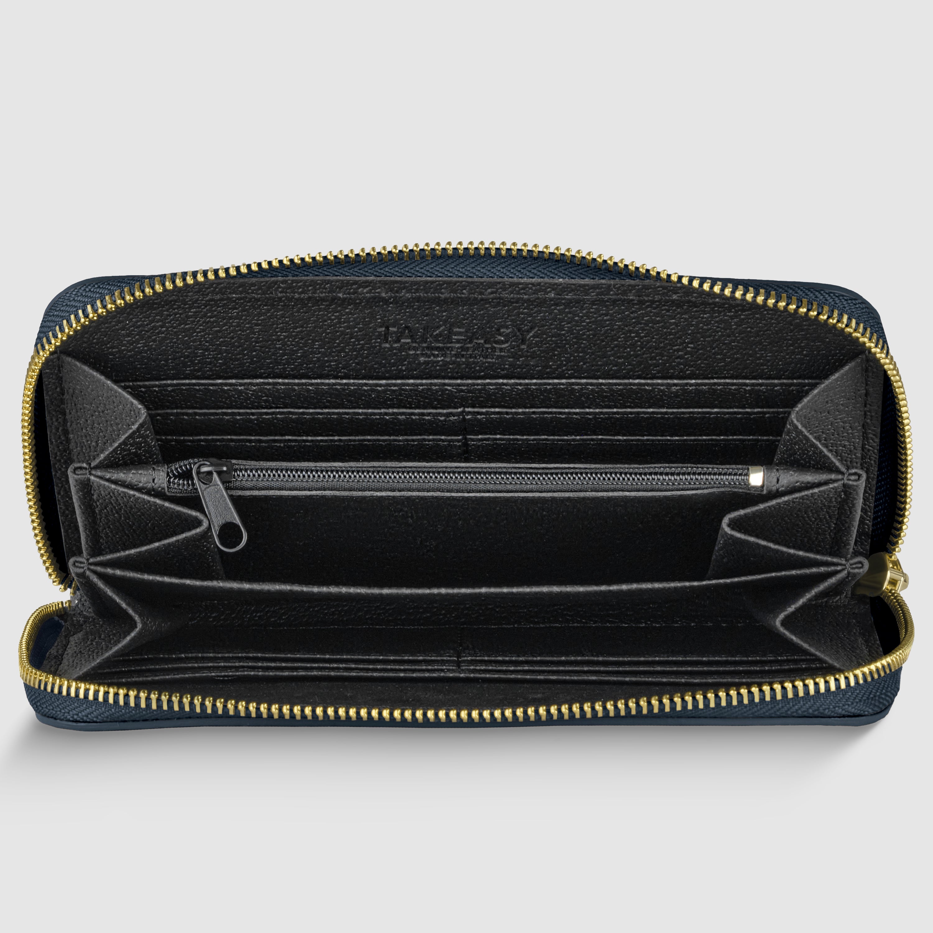 black  leather wallet with compartments