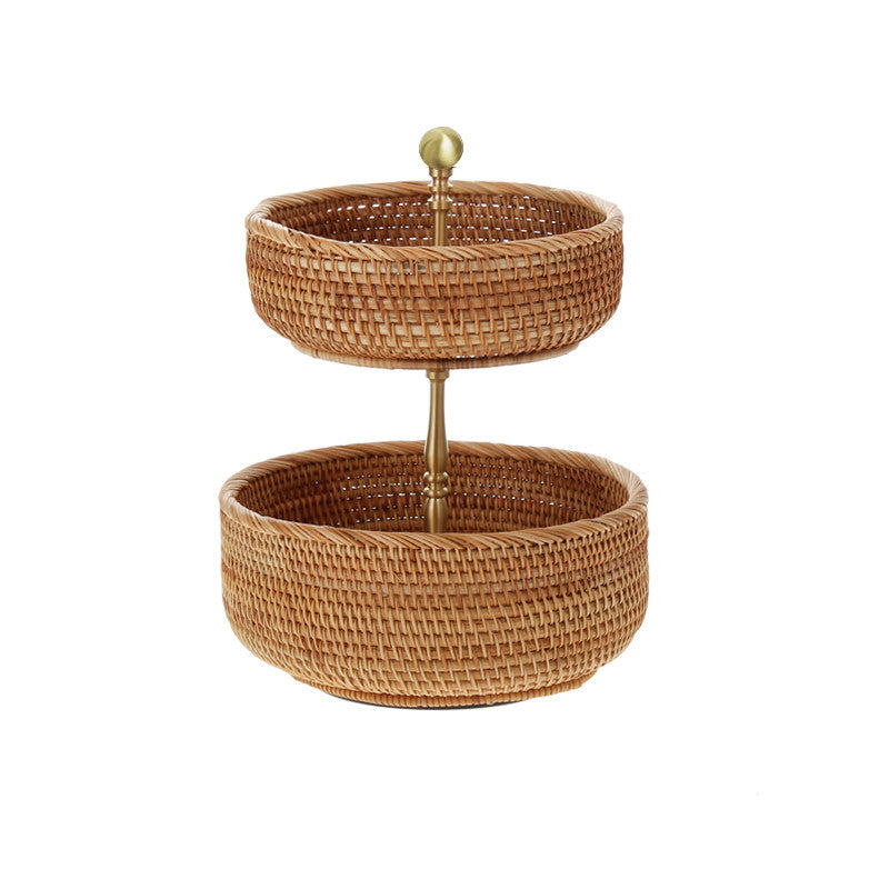 Retro Handmade Rattan Snack Double-layer Fruit Basket