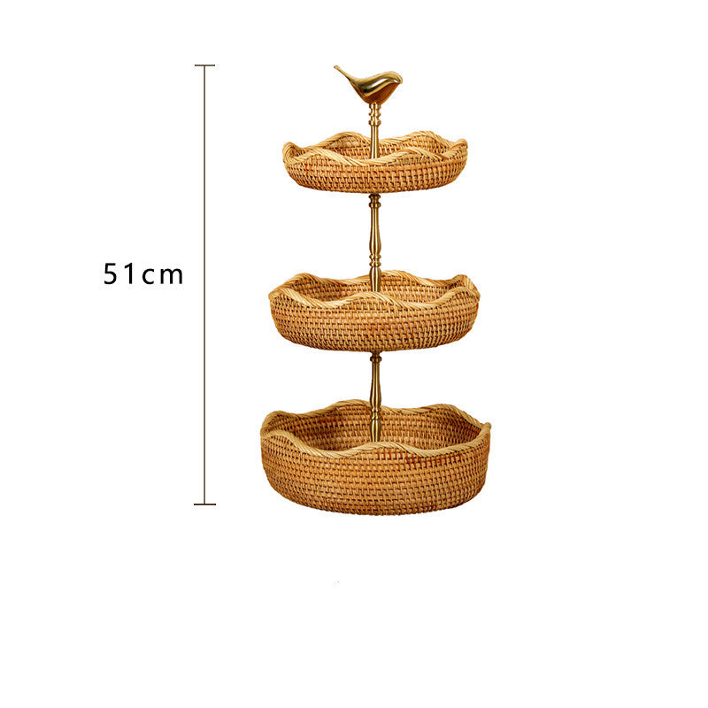 Retro Handmade Rattan Snack Double-layer Fruit Basket