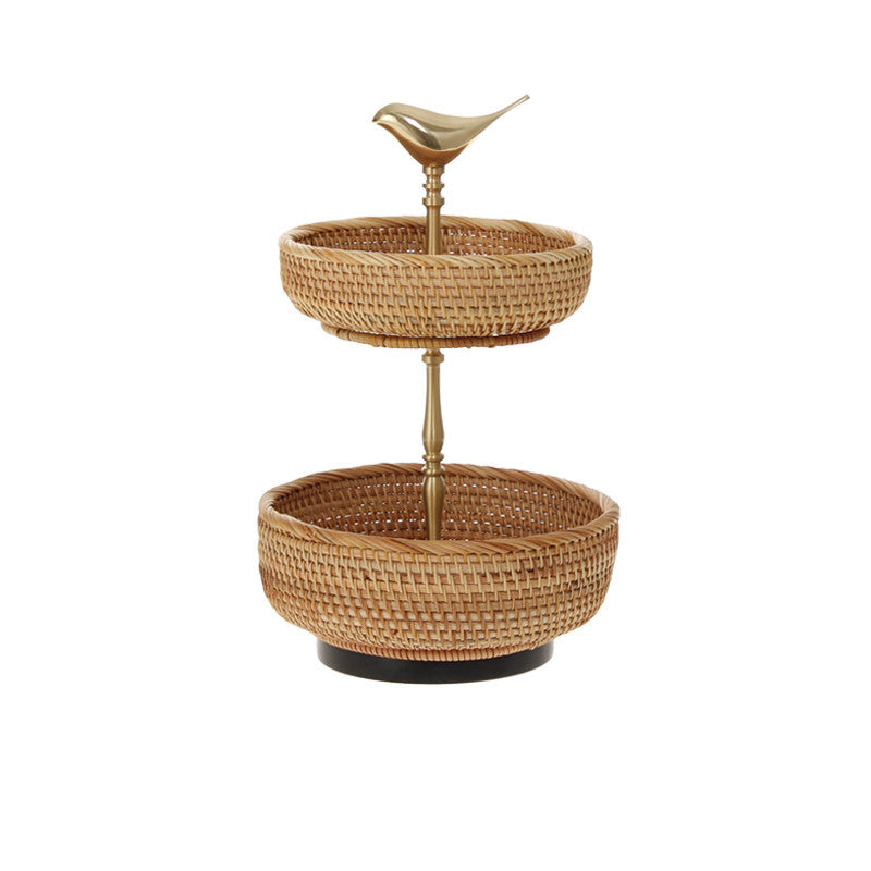 Retro Handmade Rattan Snack Double-layer Fruit Basket
