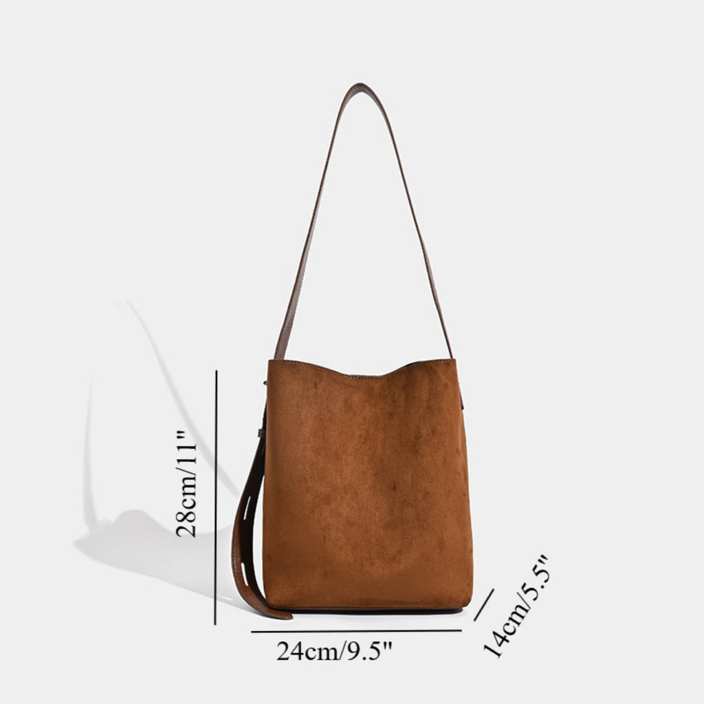 Women’s Suede Bucket Shoulder Bag – Leopard Print, Black & Brown