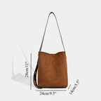 Women’s Suede Bucket Shoulder Bag – Leopard Print, Black & Brown