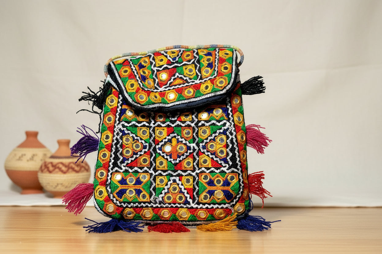 Handcrafted mirror embroidery purse