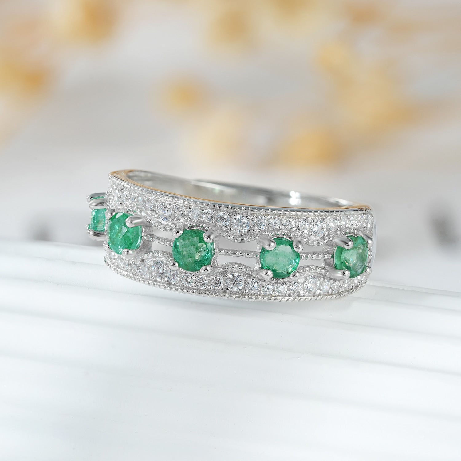 Buy affordable round emerald silver promise ring