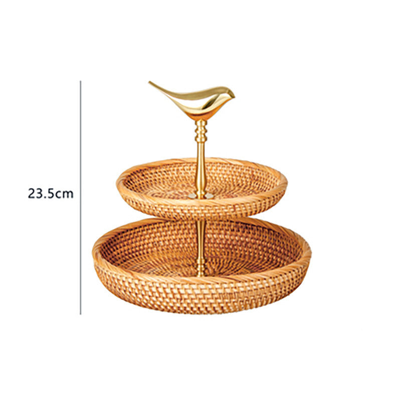 Retro Handmade Rattan Snack Double-layer Fruit Basket