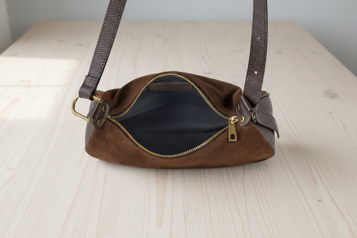 handmade suede shoulder bag adjustable strap