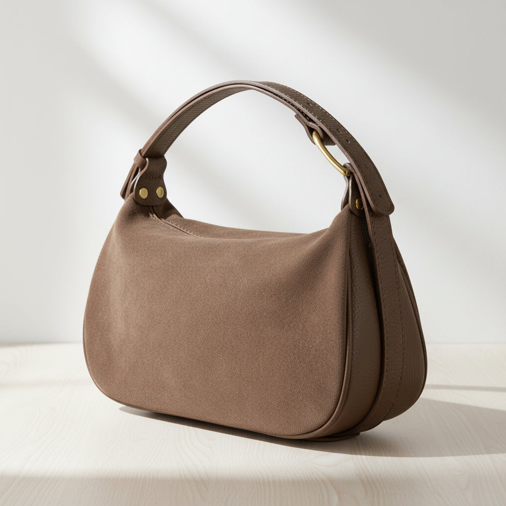 brown Italian suede leather shoulder bag
