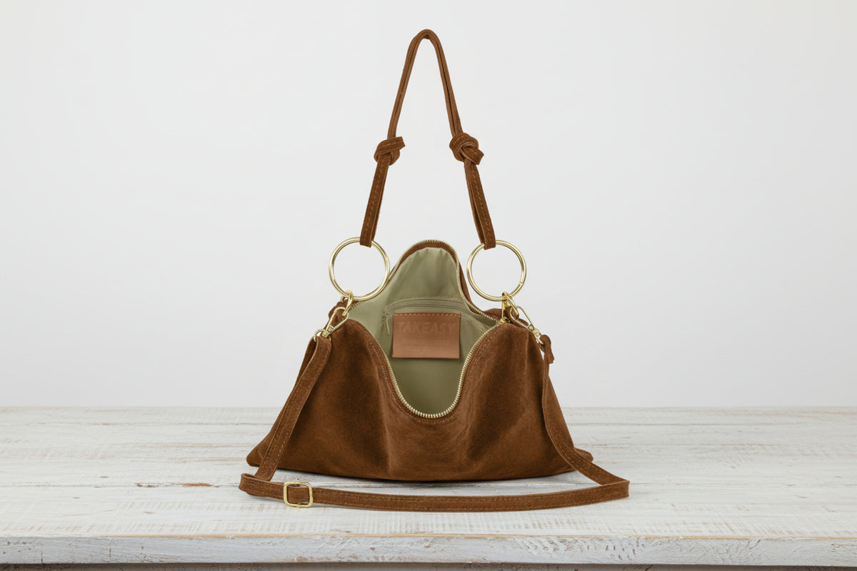 soft suede leather purse knotted handle