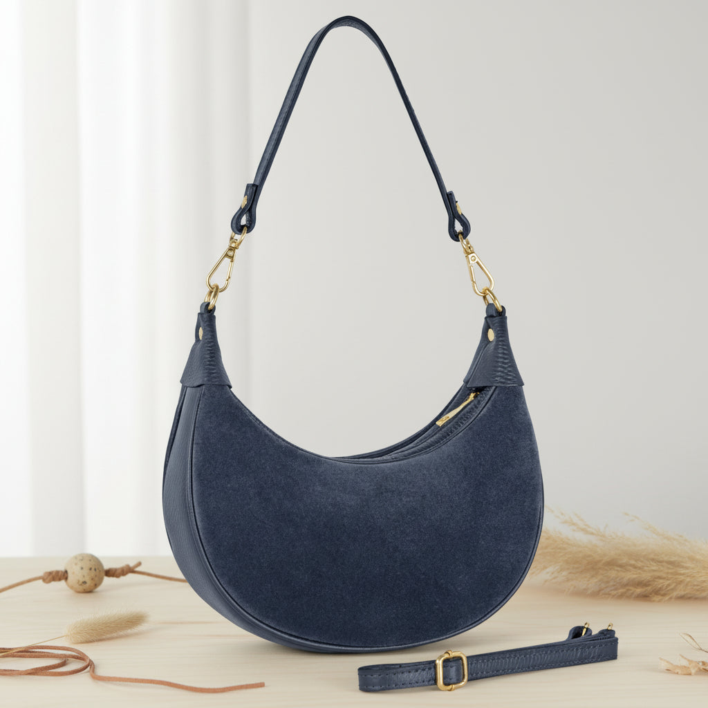 luxury suede leather bag with knotted handle