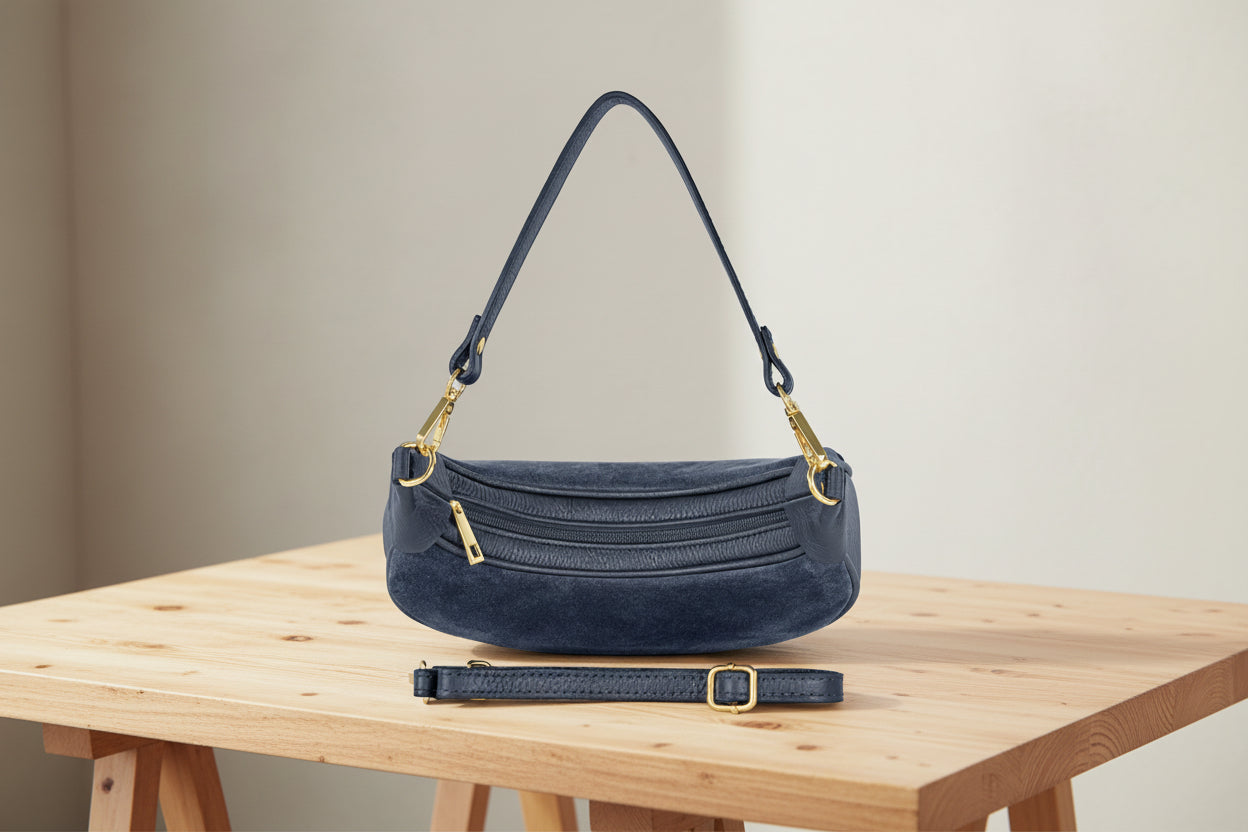 adjustable strap suede leather crossbody bag