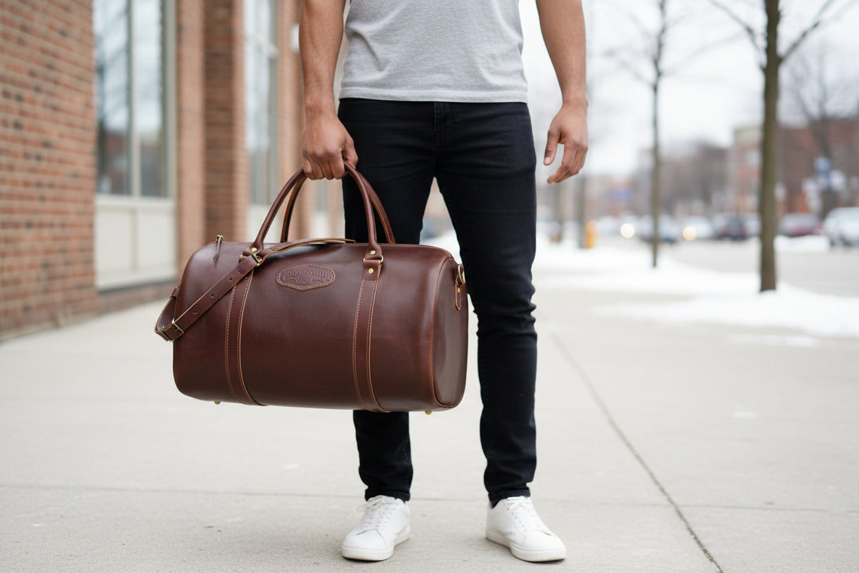 Genuine leather backfront view handcrafted USA