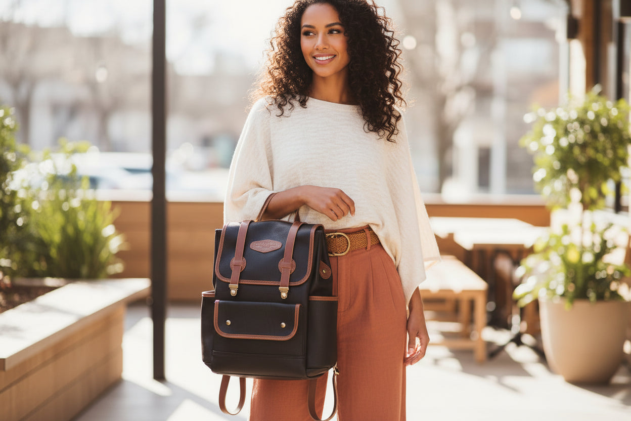 Genuine leather backpack for men and women, full grain durable design