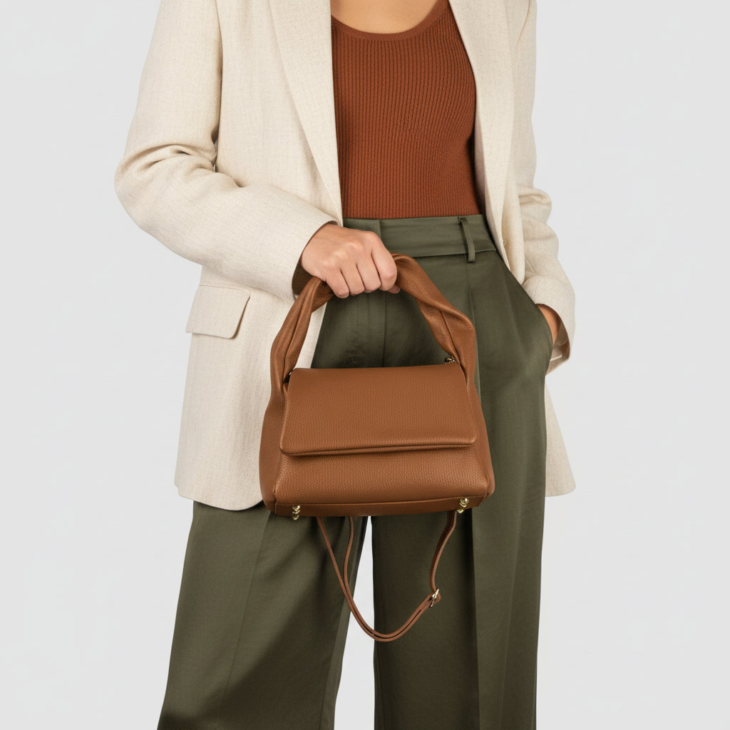 	Genuine leather tote bag handcrafted in USA