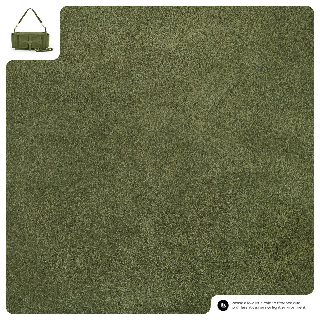 Green leather with a small green bag in the corner