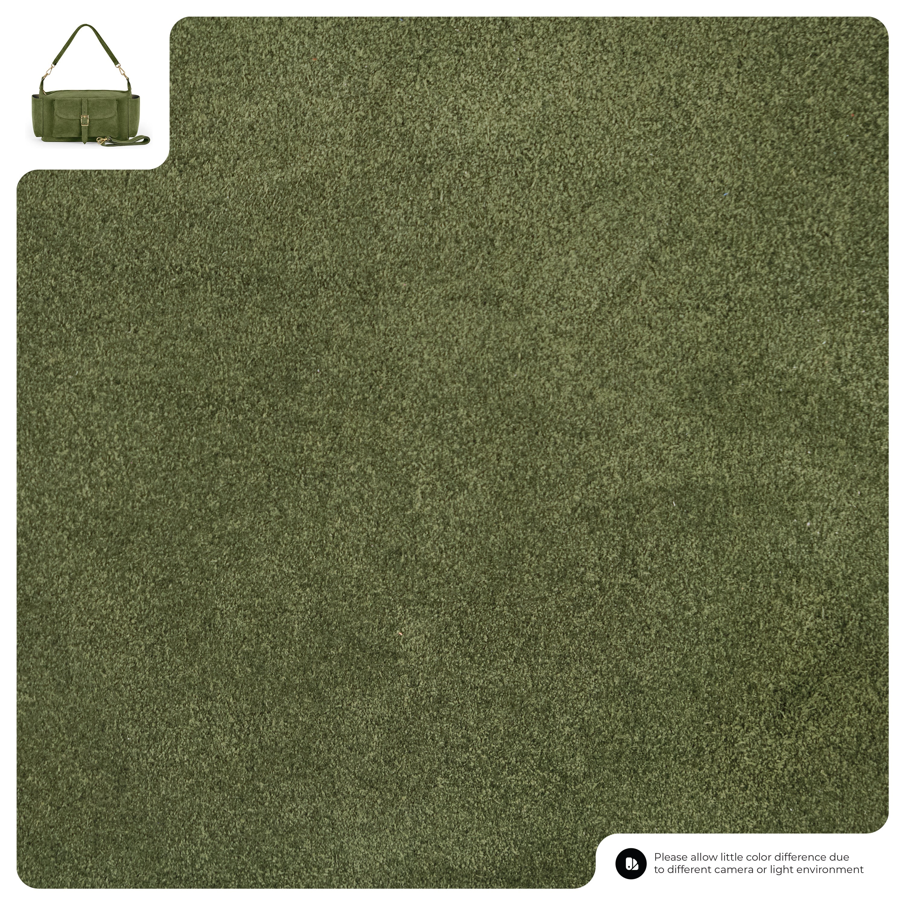 Green leather with a small green bag in the corner