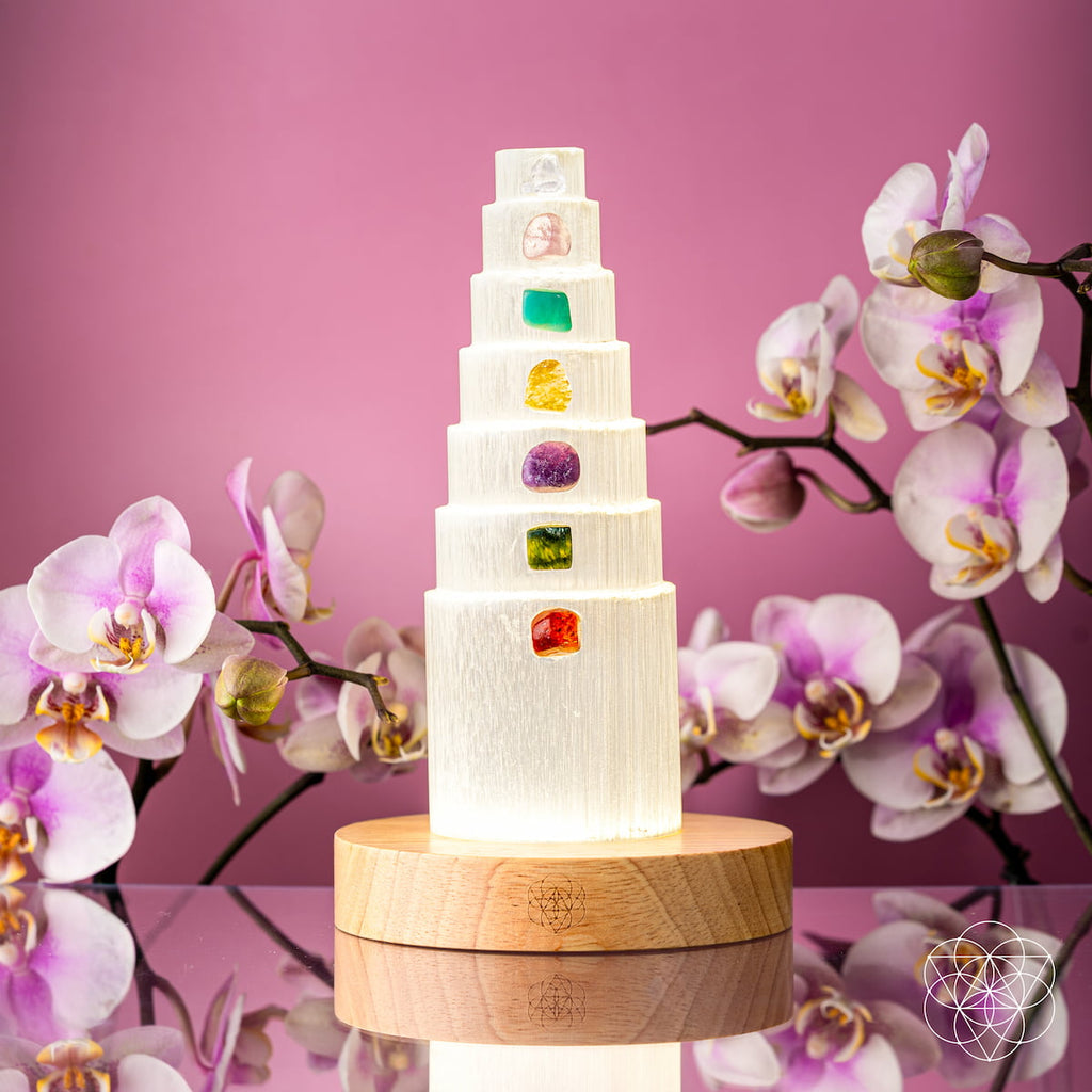 seven chakra crystal healing meditation lamp for yoga

