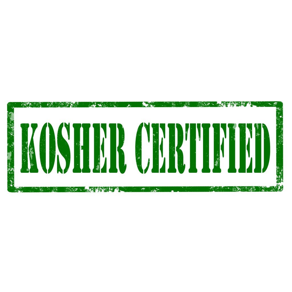 Green 'Kosher Certified' stamp on a white background