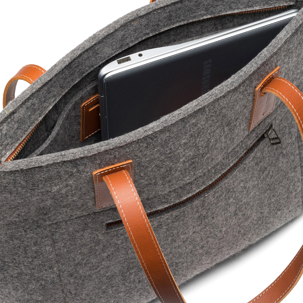 Handmade Wool Felt Tote Bag with Leather Accents – Sustainable Everyday Carry
