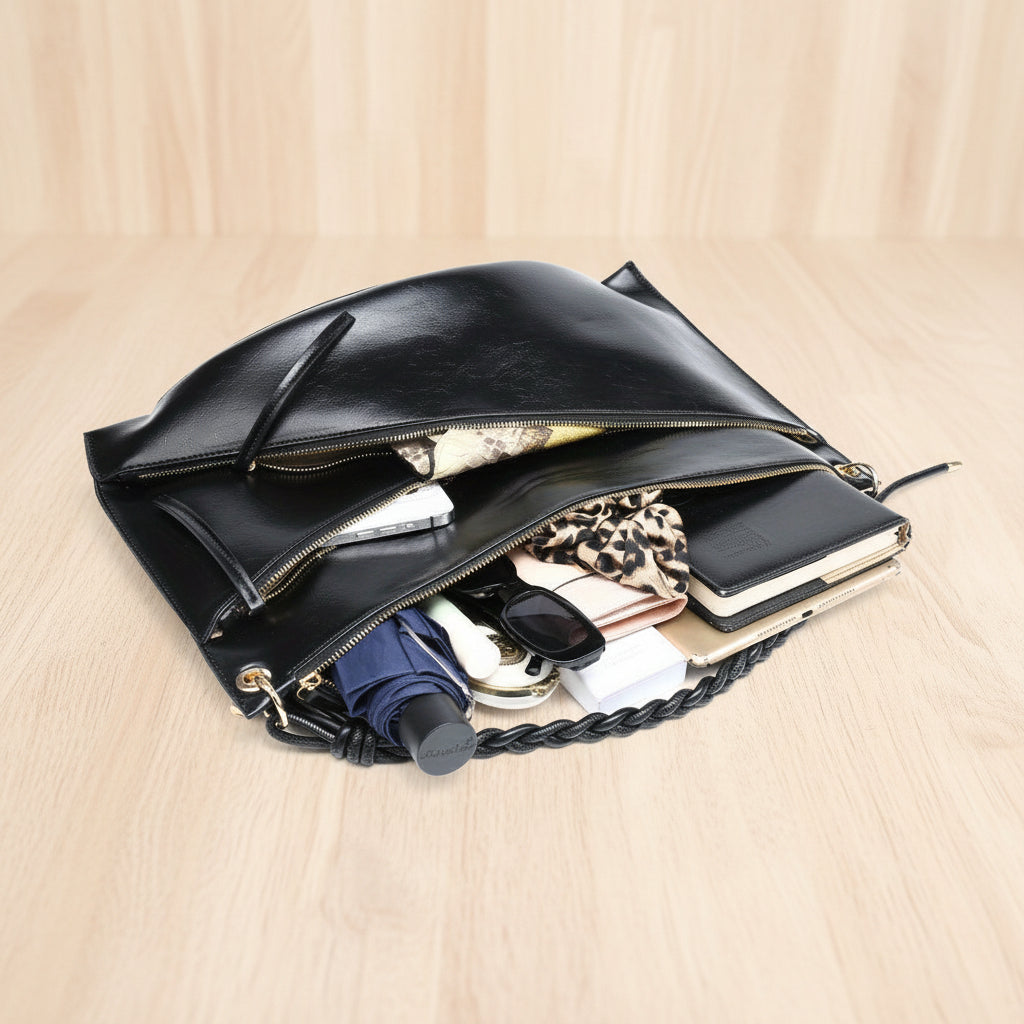 roomy woven handle shoulder bag large

