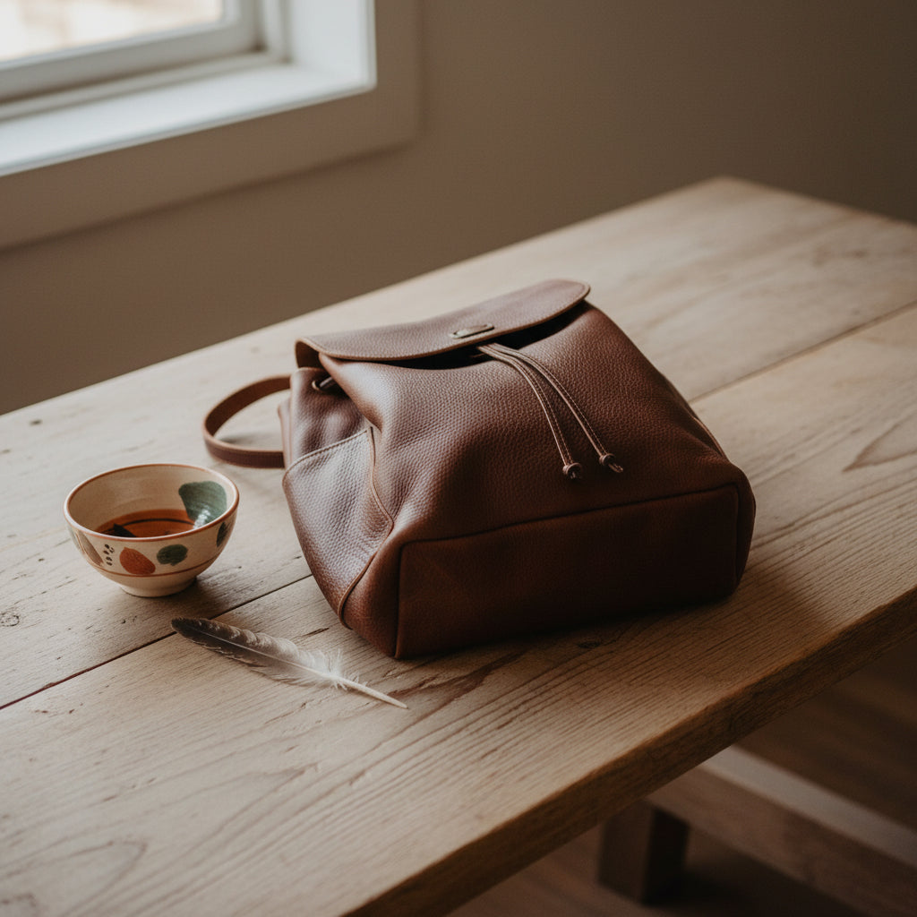 Leather backpack  with pockets, genuine suede accents