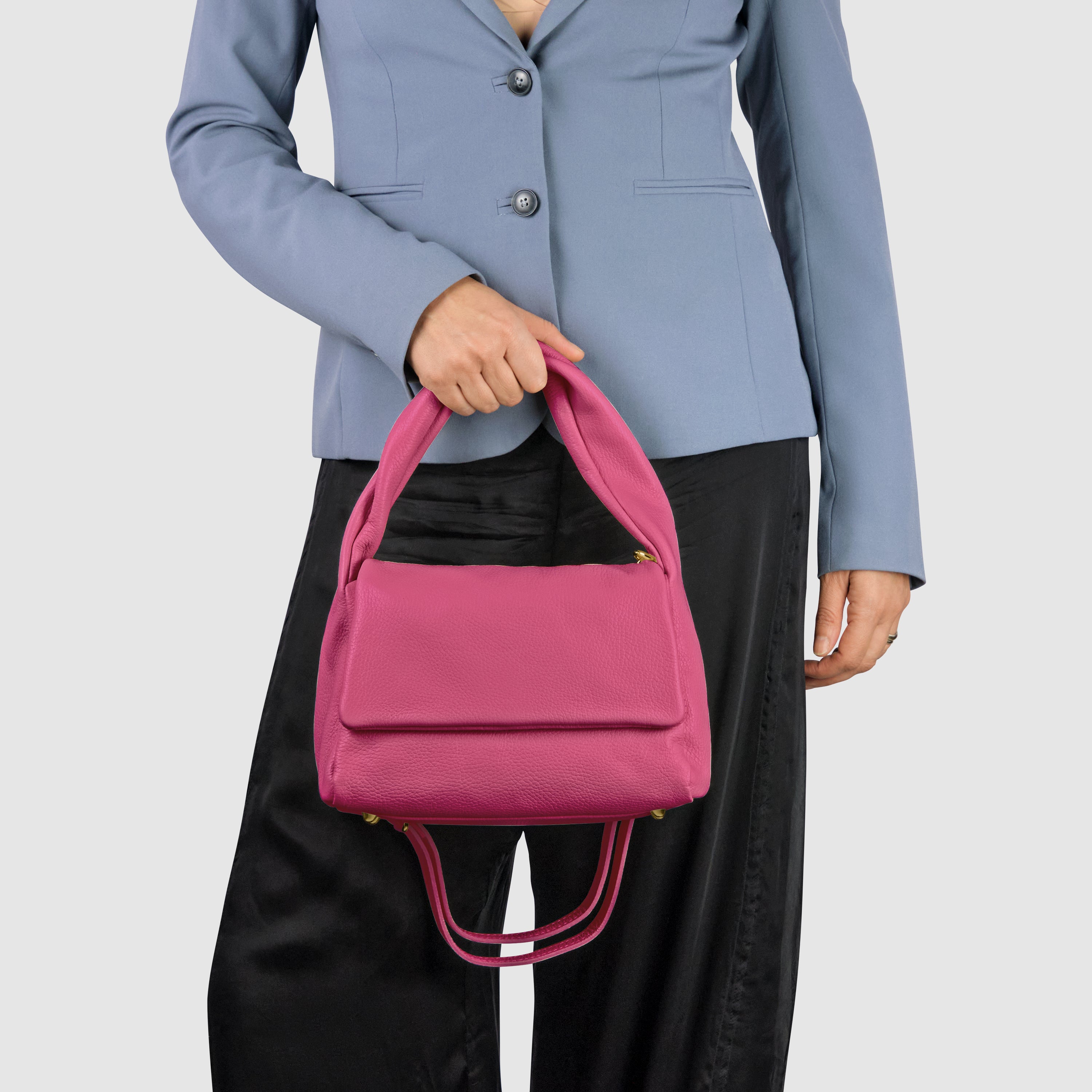 Genuine Calf Leather Top Handle Bag – Italian Handmade Structured Handbag