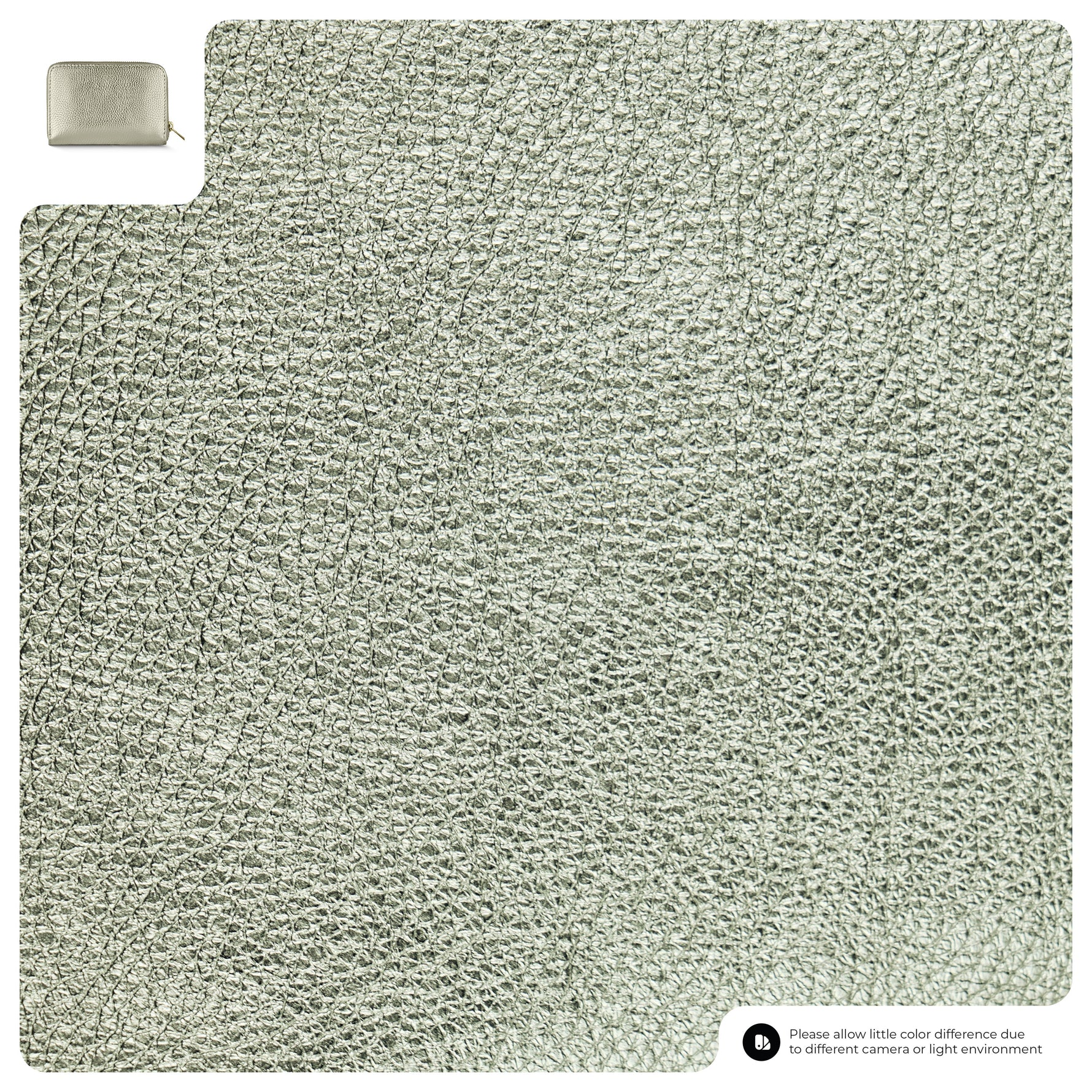 Textured green carpet sample with a small square swatch at the top left corner.