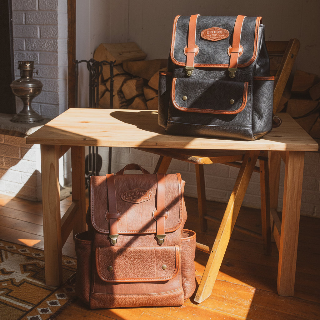 Luxury leather backpack black, artisan crafted