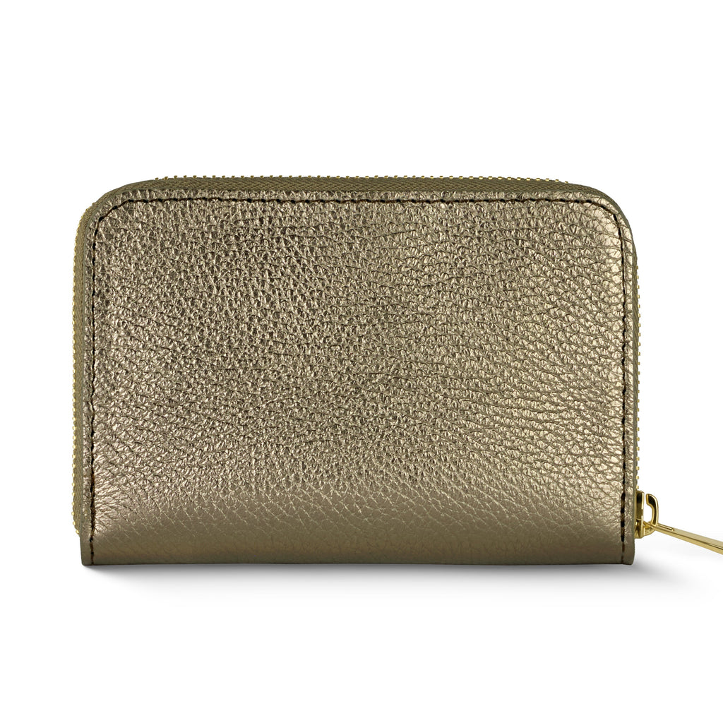 Metallic Leather Zip Wallet for Women – Italian Calf Leather, 6 Card Slots & Coin Pocket