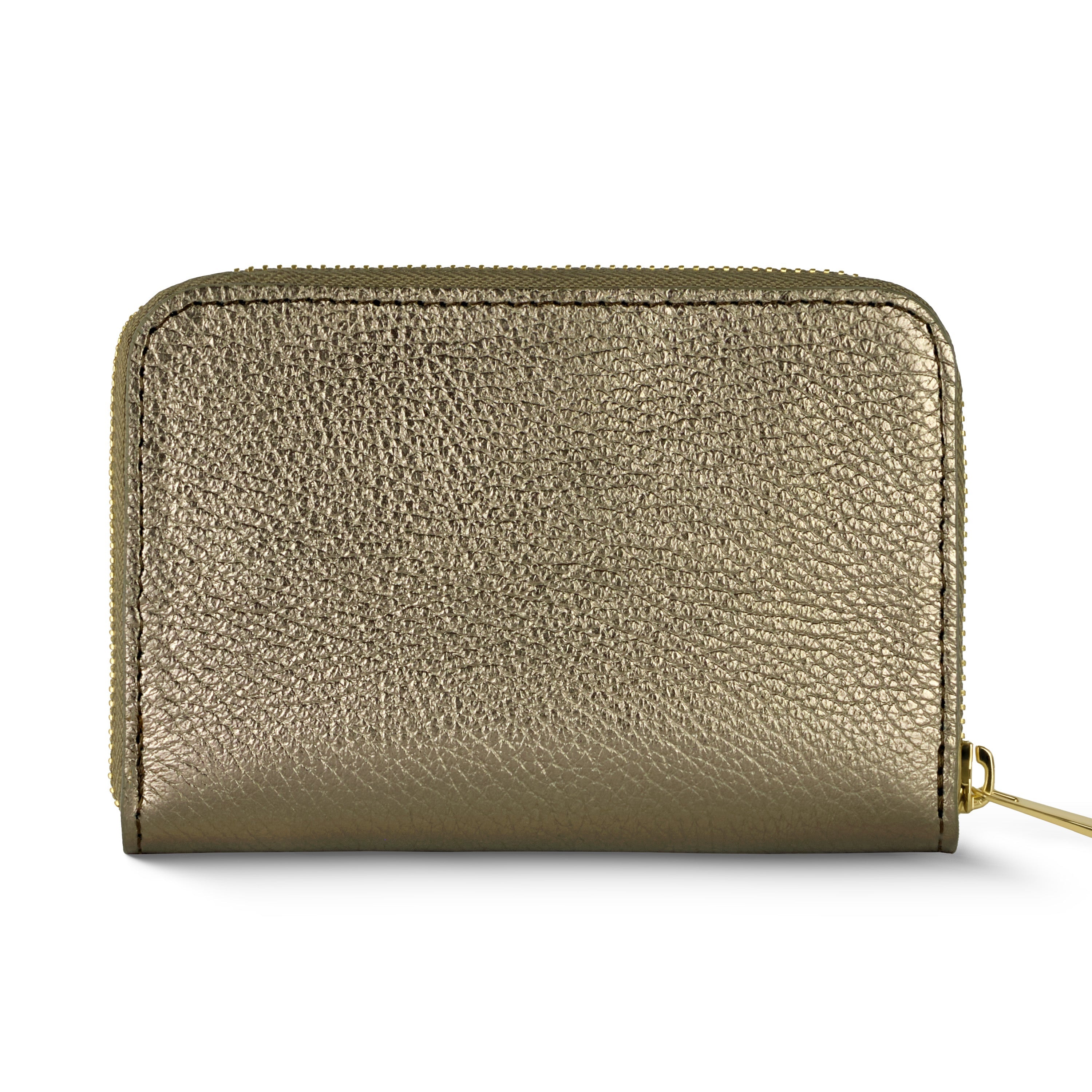 Metallic Leather Zip Wallet for Women – Italian Calf Leather, 6 Card Slots & Coin Pocket