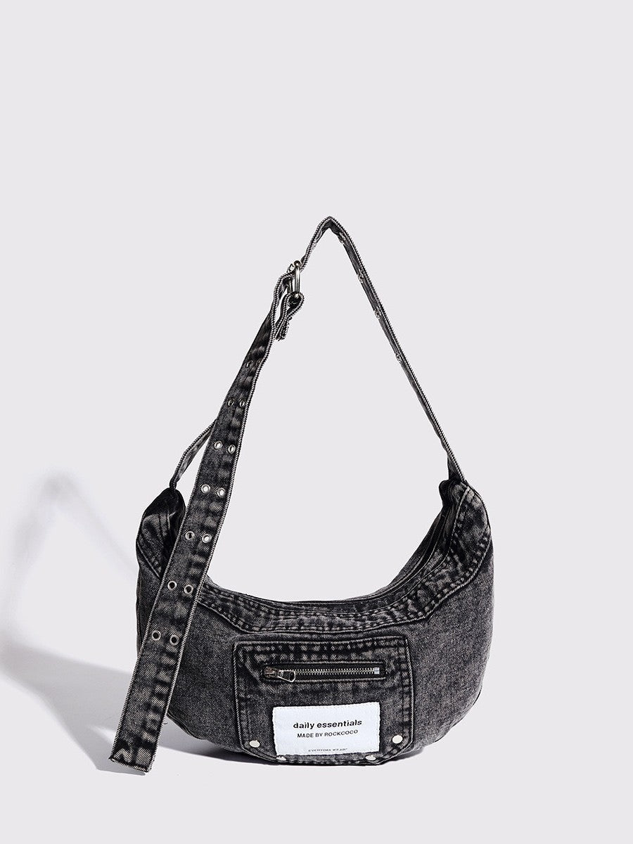 Y2K denim crescent shoulder bag