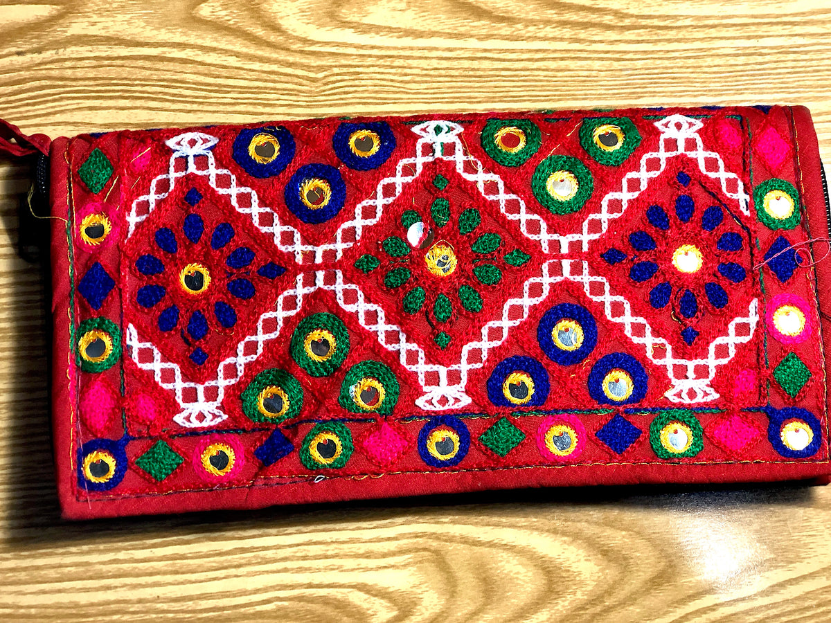 Buy Hand embroidered mirror work pouch