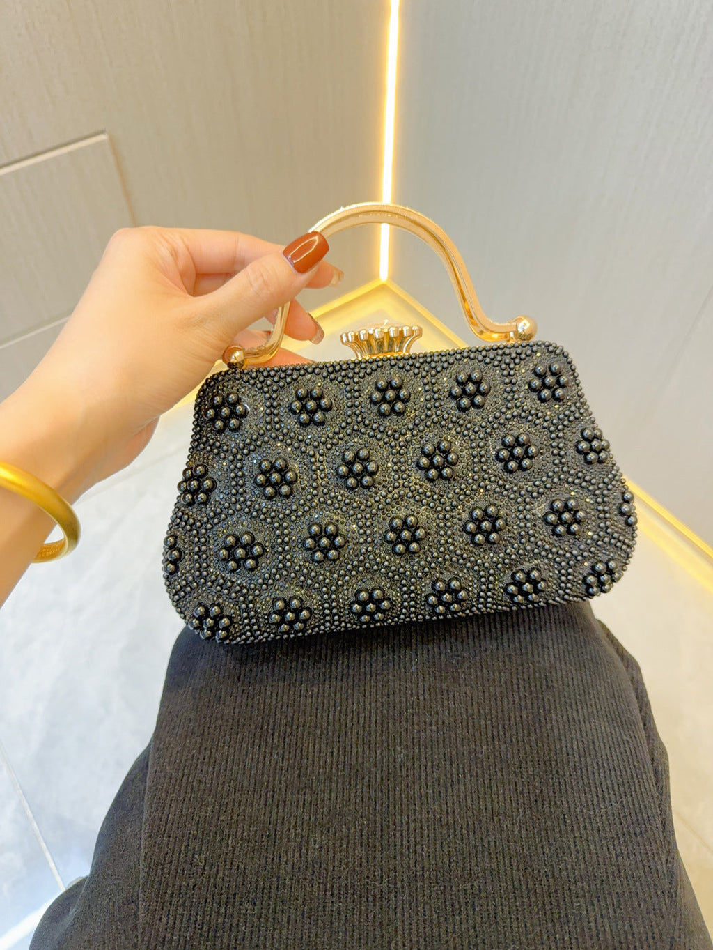 black and white beaded clutch purse for women