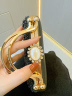 black pearl beaded party clutch bag