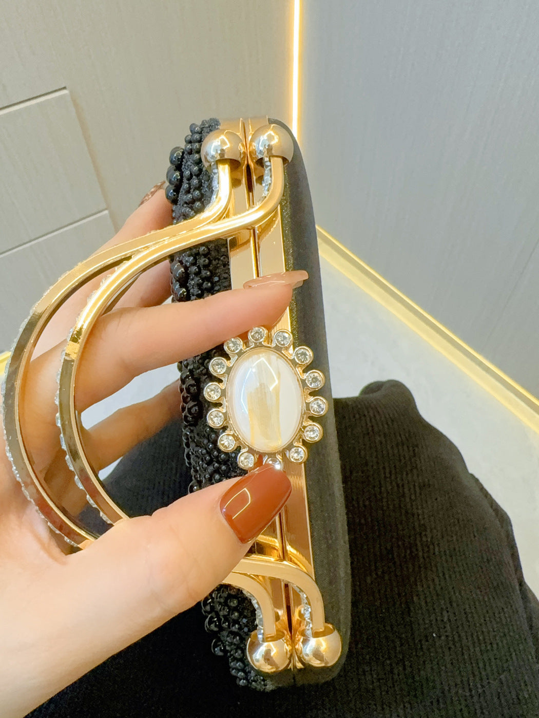 black pearl beaded party clutch bag