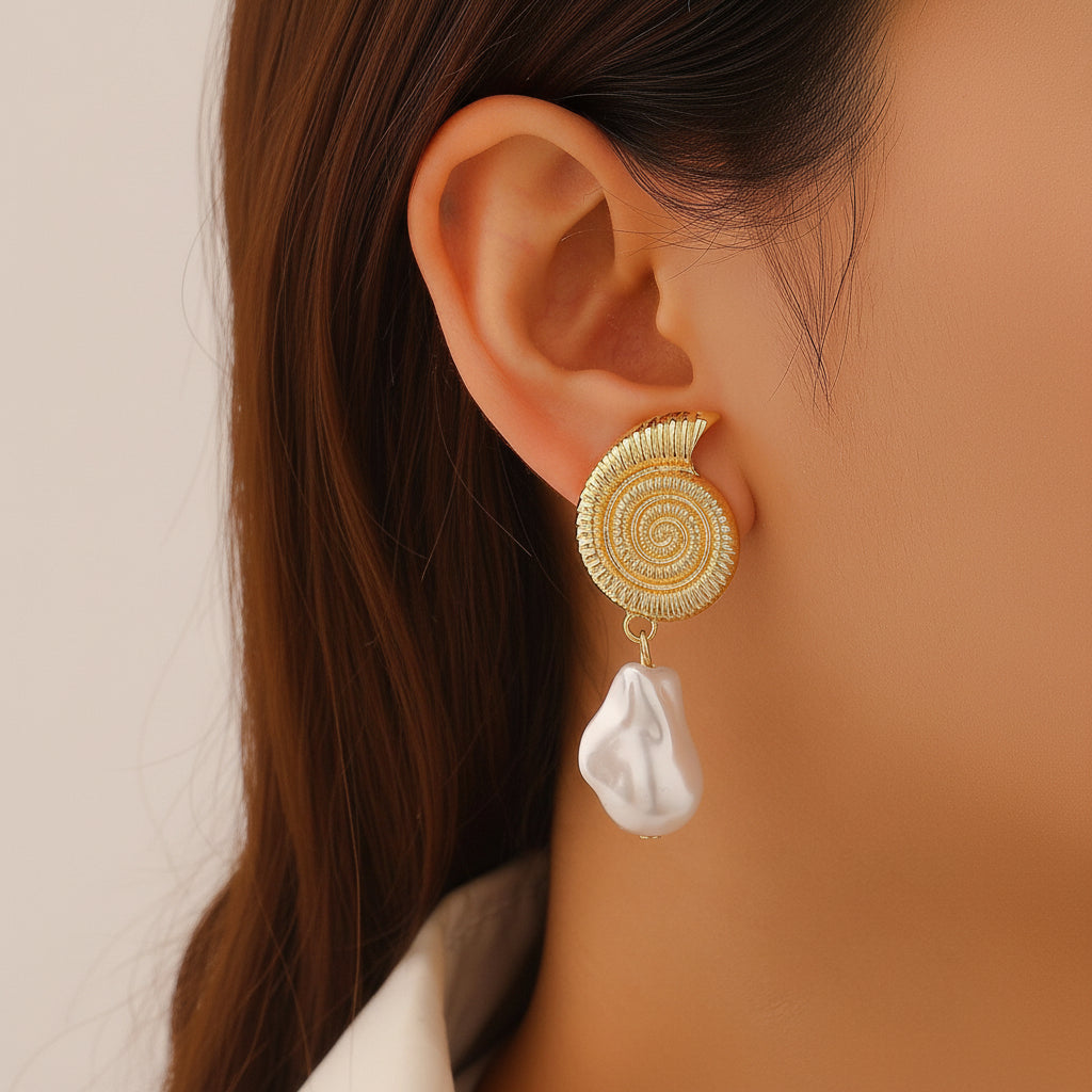 vintage baroque pearl conch earrings for women

