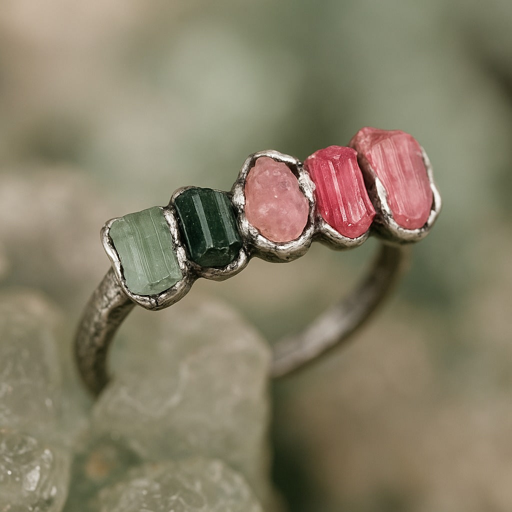 rough mix tourmaline ealing crystal ring