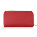 red compact leather wallet women