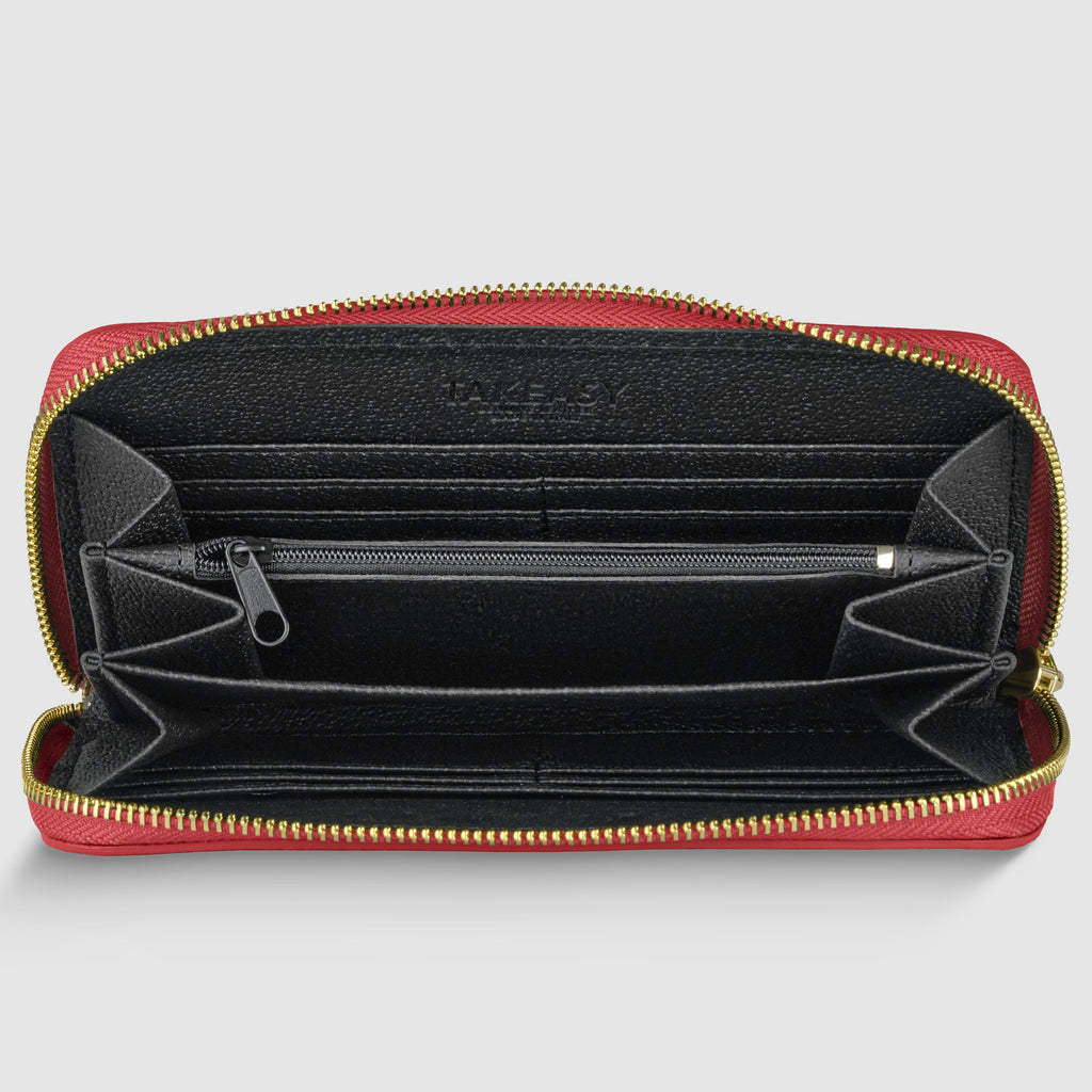Red real leather purse women