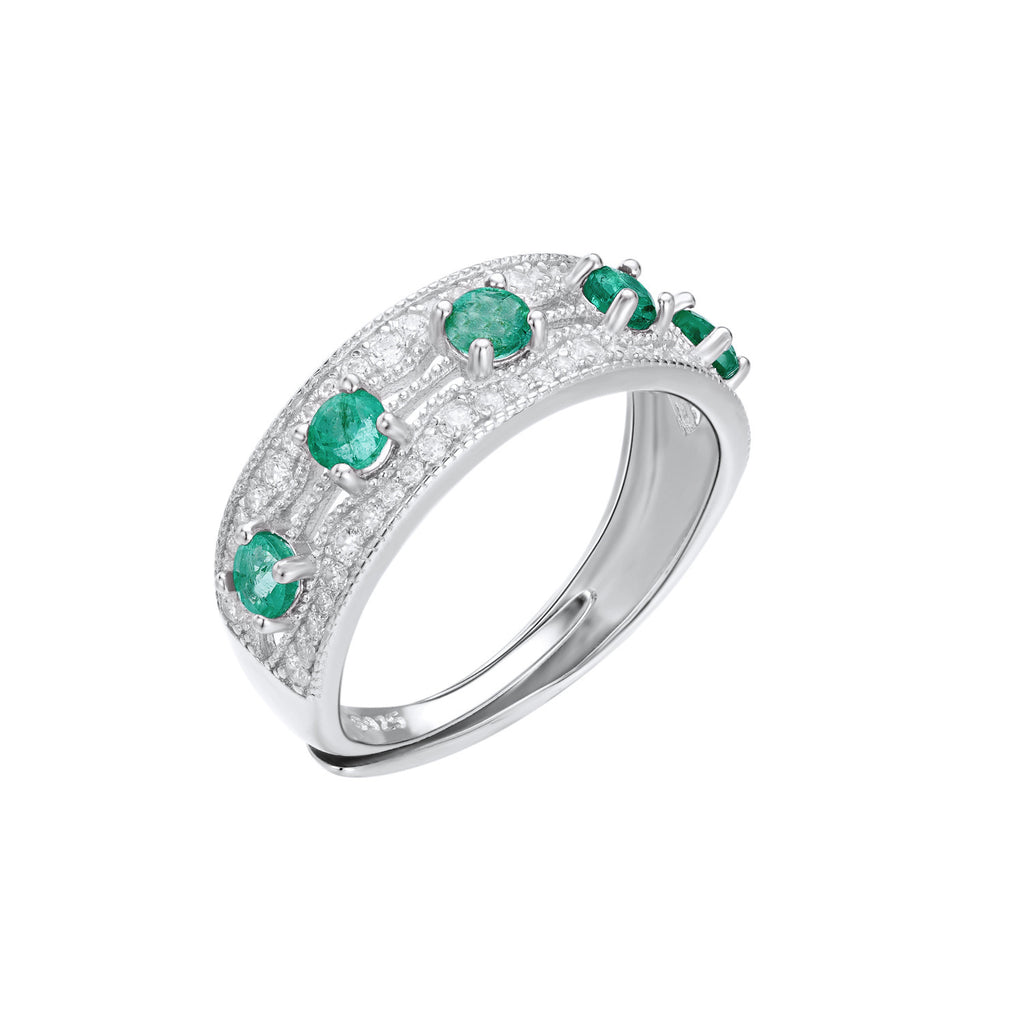 Buy round cut emerald silver ring 
